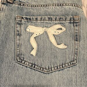 Hollister Light Blue Jeans with White Bow Detail